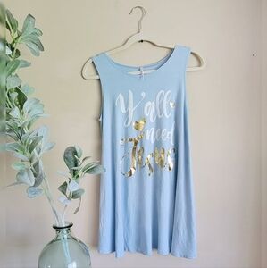 Y'all Need Jesus Flowy Blue & Gold Tanktop (M)